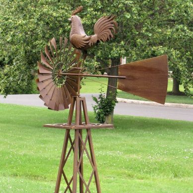 8ft. Tall Large Iron Windmill Stand with Rooster “Oscar”