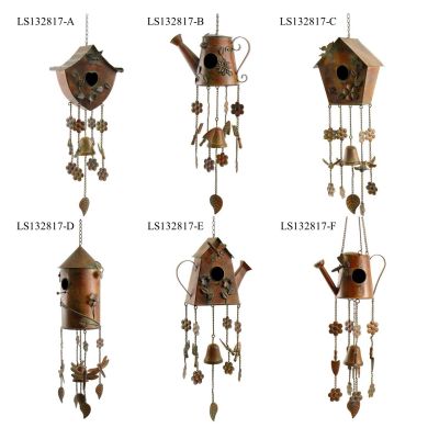 Set of 6 Assorted Style Hanging Birdhouse Wind Chimes