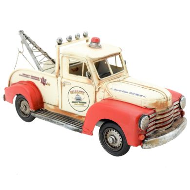 Small Vintage Style Tow Truck (White with Red Fenders)