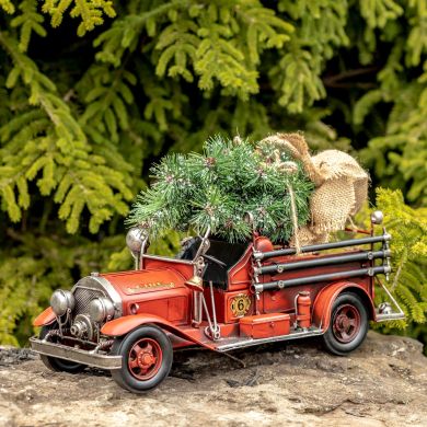 1930's Vintage Style Fire Truck with Open Cab & Christmas Tree