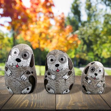Set of 3 Solar Dogs with Light Up Eyes in Gray