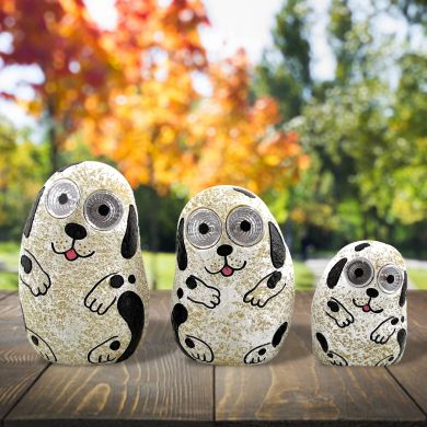 Set of 3 Solar Dogs with Light Up Eyes in Ivory