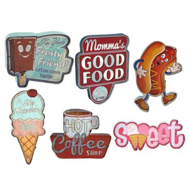 Set of 6 Light Up Vintage Style Restaurant Wall Signs