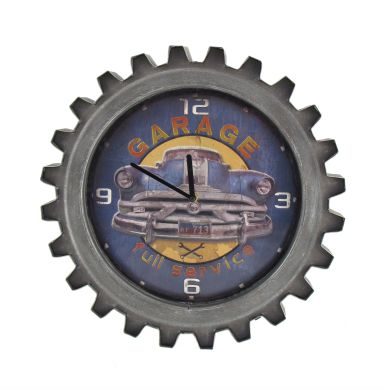 Vintage Style Muscle Car Gear-Shaped Iron Wall Clocks (Blue Garage)