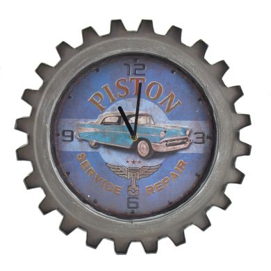 Vintage Style Muscle Car Gear-Shaped Iron Wall Clocks (Blue Piston)