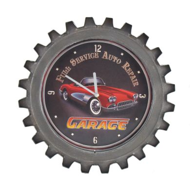 Vintage Style Muscle Car Gear-Shaped Iron Wall Clocks (Red Garage)