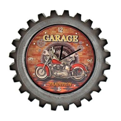 Red Garage Motorcycle Gear-Shaped Iron Wall Clocks