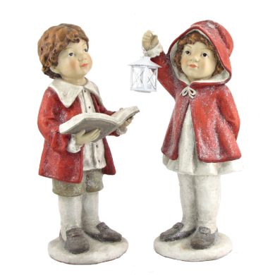Set of 2 Christmas Tushkas in Red Cloaks with Book & Lantern