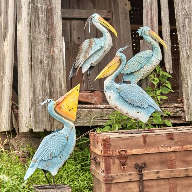 Set of 4 Assorted Style Coastal Blue Pelicans