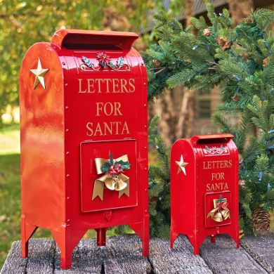 Set of 2 Glossy Red Christmas Mailboxes with Gold Details