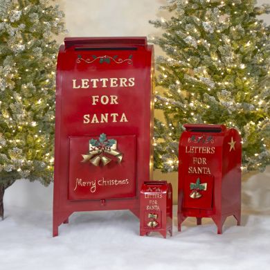 Set of 3 Glossy Red Christmas Mailboxes with Gold Details