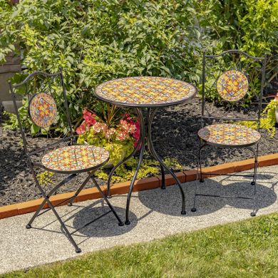 “Barcelona” Mosaic Bistro Set with Table and Two Chairs