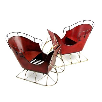 Set of 2 Vintage Style Sleighs in Antique Red