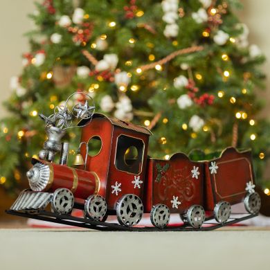 Antique Red Iron Christmas Train with Snowflakes