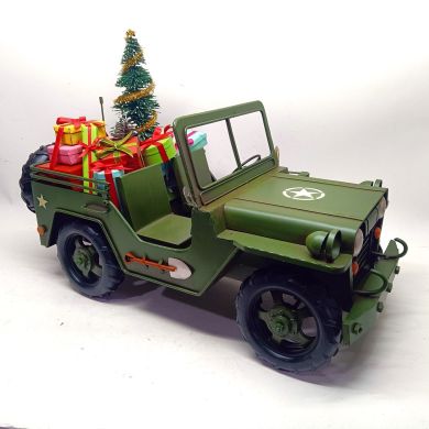 1940's Vintage Style Military Vehicle with Christmas Tree and Gifts