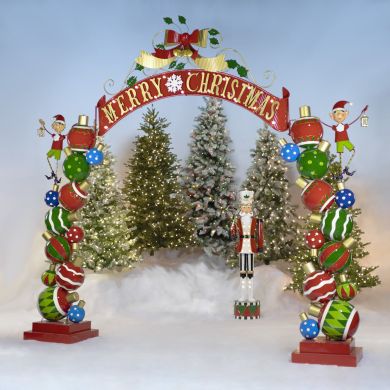10.75 ft. Tall Large Iron “Merry Christmas” Archway with Santa’s Elves