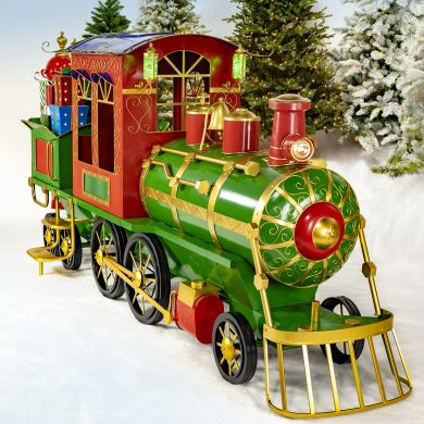 12.5 ft. Long Large Iron Christmas Train with Cart and Lanterns 