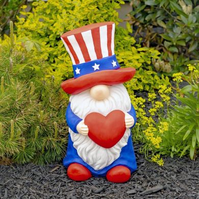 Magnesium Garden Gnome Holding Big Heart w/Uncle Sam Hat Americanos