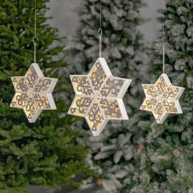 Set of 3 Hanging Light-Up Six-Point Star Snowflakes in Assorted Sizes