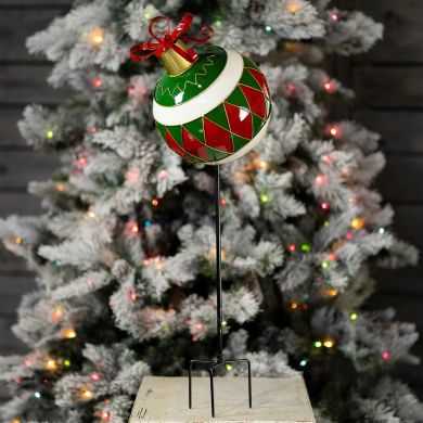 31” Tall Green Metal Christmas Ball Ornament with Stake