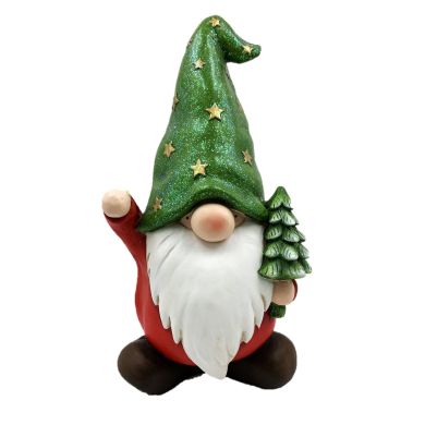 Christmas Gnome Holding Small Tree with Green Star Hat