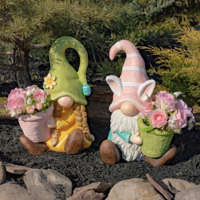 Easter Spring Garden Gnomes with Planters - Set of 2