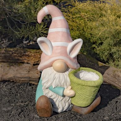 Spring Garden Gnomes with Planters - Boy with Bunny Ears