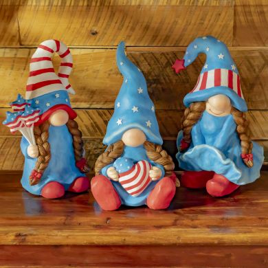 The Americanas Set of 3 Assorted Lady Patriot Garden Gnomes