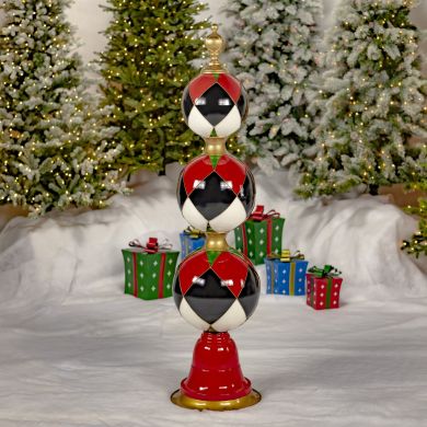5.5 Ft. Tall Stacked Ornament Tower Decorative Christmas Display with Argyle Print