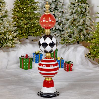 5.6 ft. Tall Iron Christmas Ornament Decorative Display Tower in Red, Black & White