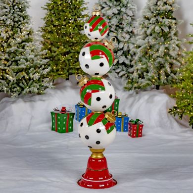 6 ft. Tall Iron Christmas Ornament Tower with Black & White Polka Dots
