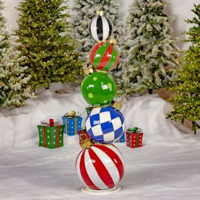 6.1 ft. Tall Staggered Iron Ornament Tower with Large Multicolor Christmas Balls