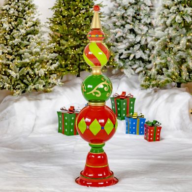 5.5 ft. Tall Classic Christmas Ornament Tower in Red, Green & Gold