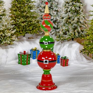 5.5 ft. Tall Santa Inspired Christmas Ornament Tower in Red, Green, Gold & Silver