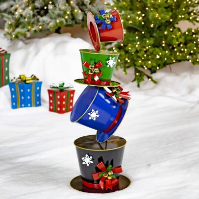 40″ Tall Iron Tower of Top Hats Holiday Display “The Frosty”