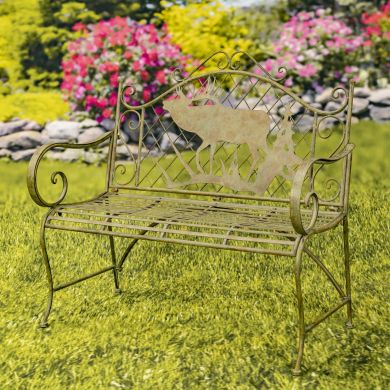 Classic Iron Garden Bench with Moose and Evergreen Silhouette “The Highlands”