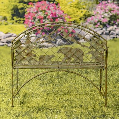 Round Top Iron Garden Bench with Grizzly Bear and Mountain Silhouette “Yellowstone”