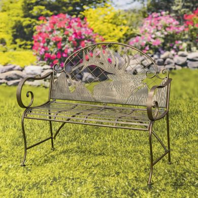 Round Top Iron Garden Bench with Caribou Backrest “Selkirk”
