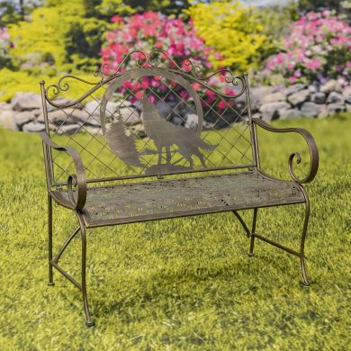 Classic Iron Garden Bench with Howling Wolf and Moon Silhouette “Gunnison”