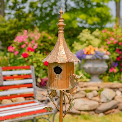 64.75″ Tall Iron Birdhouse Stake in Antique finish “Chelsea” (Copper)