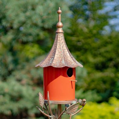 69.25″ Tall Iron & Orange Porcelain Birdhouse Stake “Amsterdam”