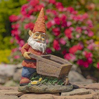 17 Tall Spring Gnome Garden Statue with Wheelbarrow