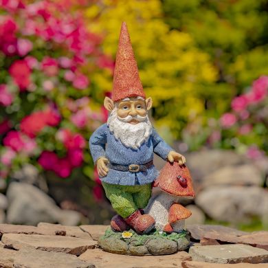 16 Tall Spring Gnome Garden Statue with Mushrooms