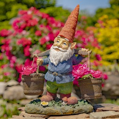 21 Tall Spring Gnome Garden Statue Holding Two Buckets