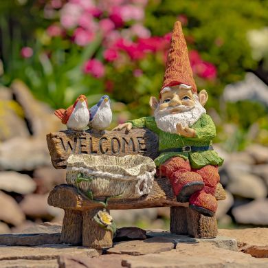 15.35 Tall Spring Garden Gnome with Welcome Sign