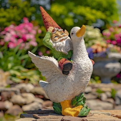 23 Tall Spring Gnome Garden Statue Riding a Duck