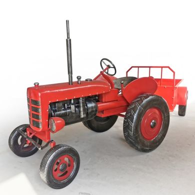 12.5 FT. Long Large Red Metal Tractor with Cart 