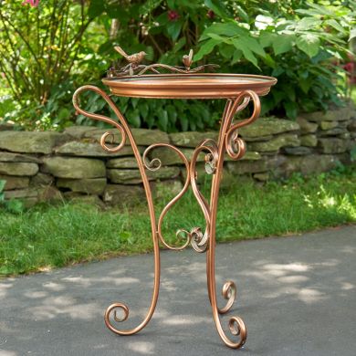 Shallow Copper Birdfeeder and Tray with Three Leg Stand