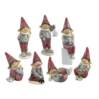 Set Of 7 Red Hat Christmas Elves 