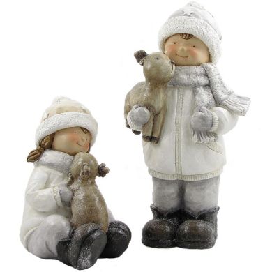 Set of 2 Tushkas in White Holding a Baby Deer